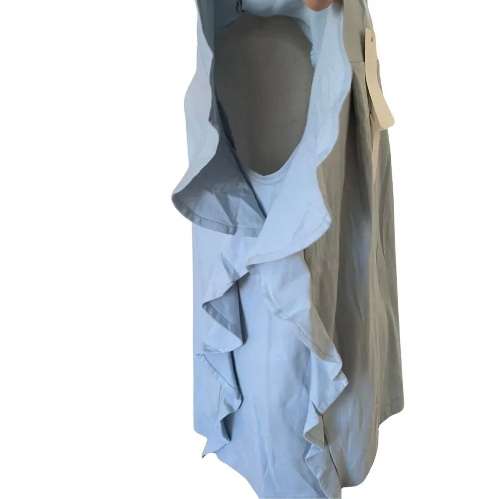 NWT Oversized Light Blue Ruffle Sleeve Top M Loose Fit Cotton Blend - Picture 3 of 5